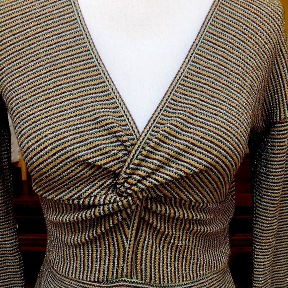 Ramy Brook Multicolored Ribbed All Over Metallic Design Long Sleeve Blouse XS - Picture 4 of 16